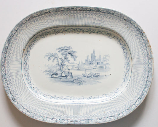 Antique William Brownfield & Sons Blue and White Transferware 15.5" Serving Platter