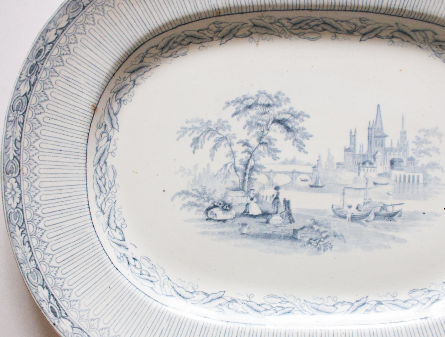 Antique William Brownfield & Sons Blue and White Transferware 15.5" Serving Platter