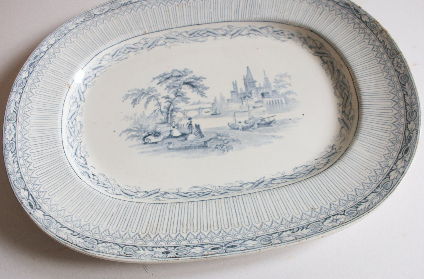 Antique William Brownfield & Sons Blue and White Transferware 15.5" Serving Platter
