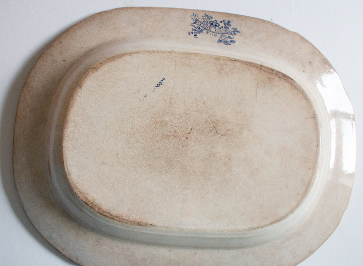 Antique Wood & Brownfield 'Willow' Pattern Blue and White Transferware 15.5" Serving Platter