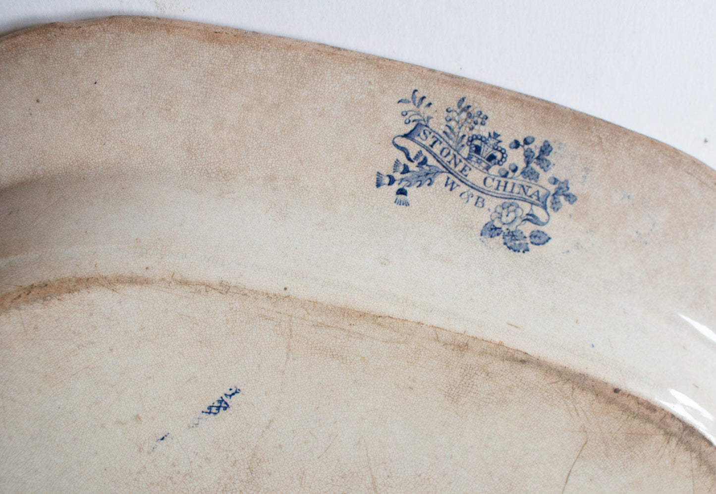 Antique Wood & Brownfield 'Willow' Pattern Blue and White Transferware 15.5" Serving Platter