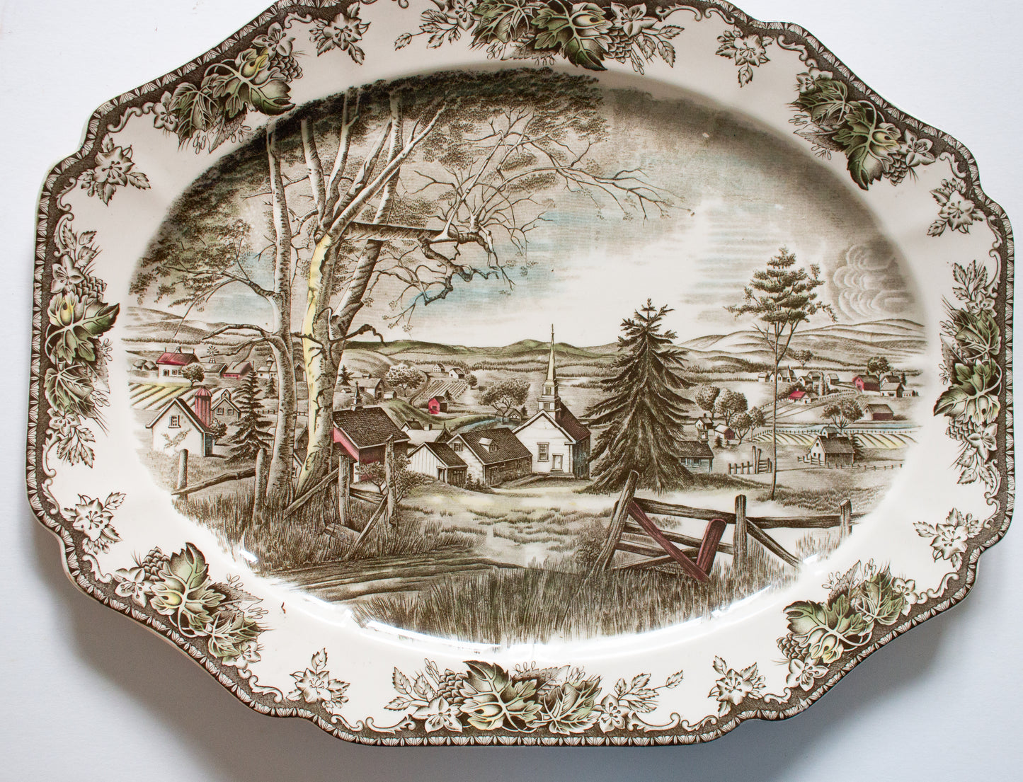 Johnson Brothers 'The Friendly Village' Pattern Brown and White Transferware 20" Serving Platter