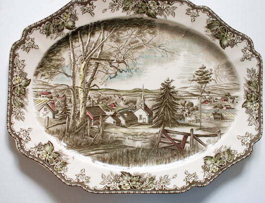 Johnson Brothers 'The Friendly Village' Pattern Brown and White Transferware 20" Serving Platter