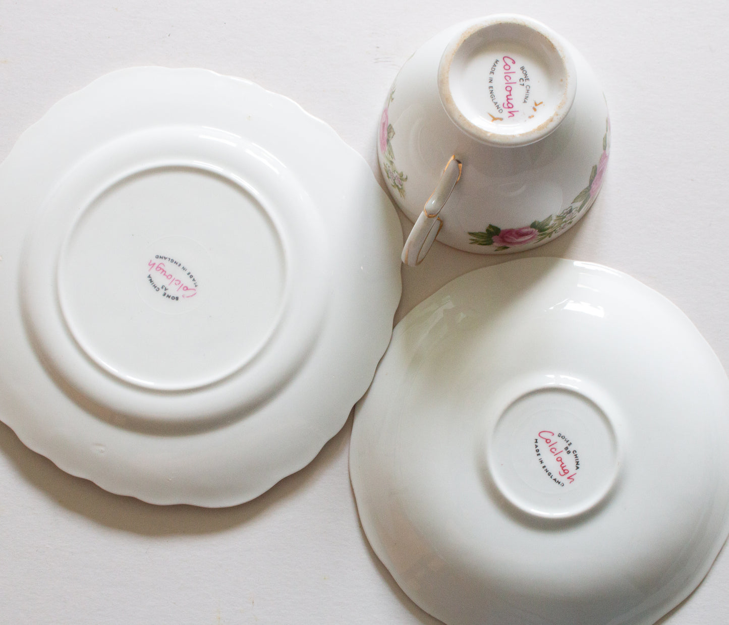 Colclough Bone China, Pink Floral Rose Pattern Teacup Trio