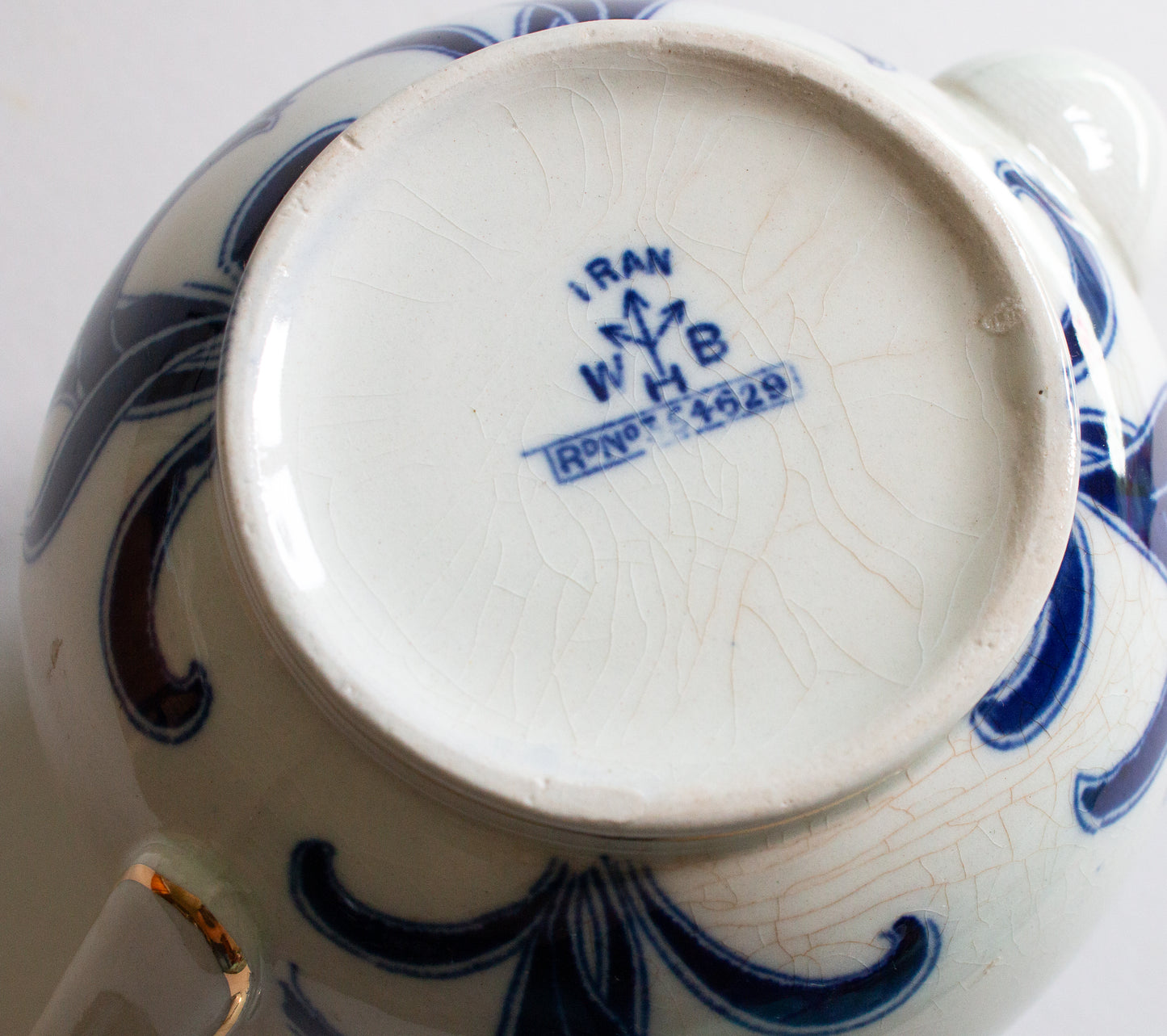 W. H. B. 'Iran' Pattern Blue and White Transferware Teapot