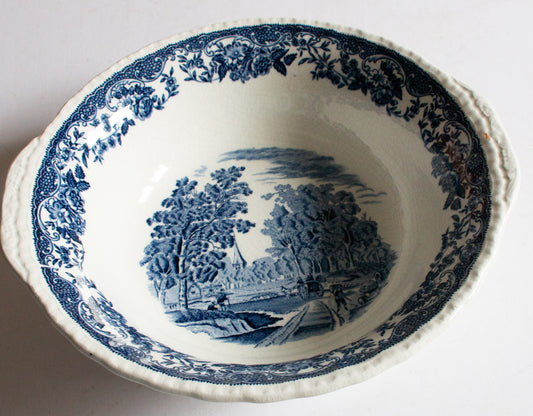 Royal Tudor Ware Staffordshire 'Olde England' Pattern Blue and White Transferware Serving Bowl,