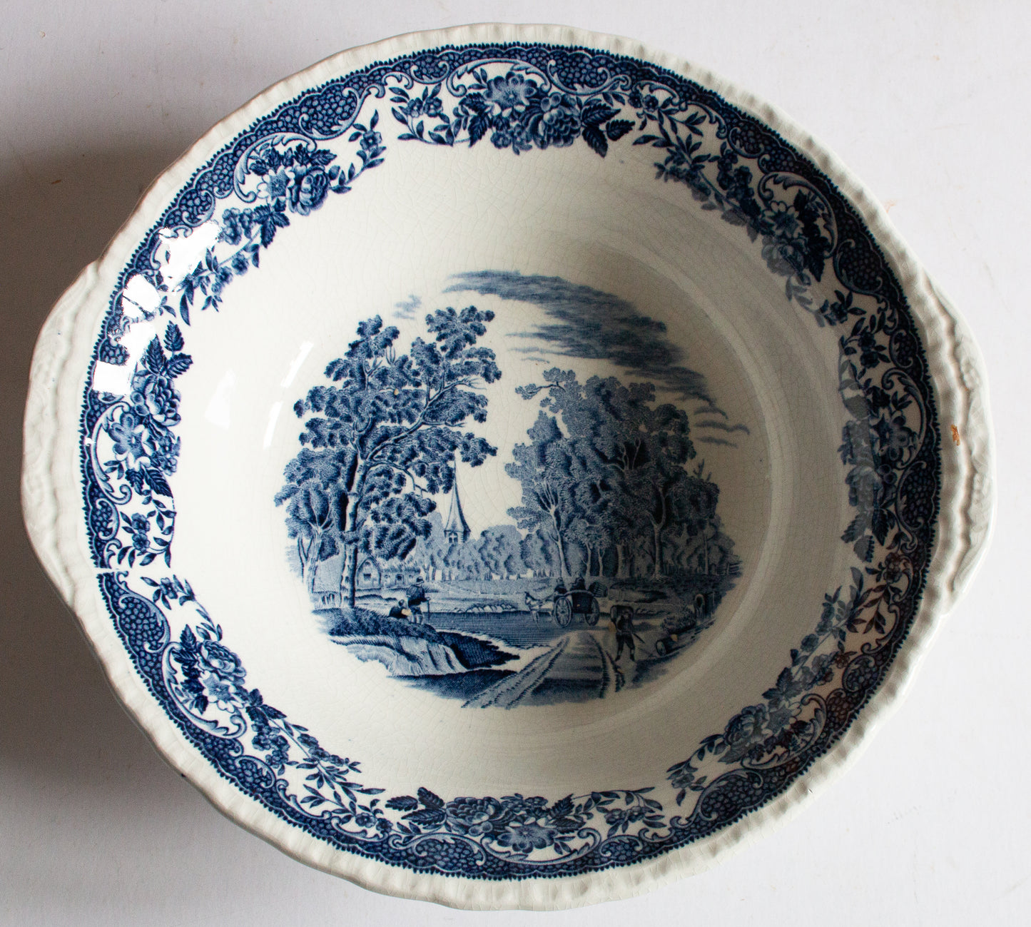 Royal Tudor Ware Staffordshire 'Olde England' Pattern Blue and White Transferware Serving Bowl,