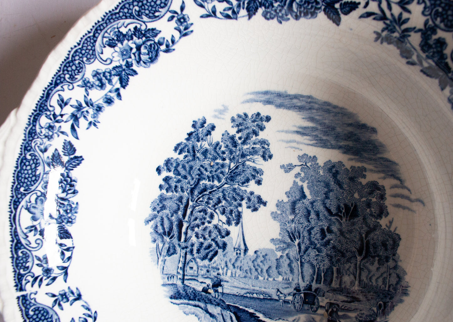 Royal Tudor Ware Staffordshire 'Olde England' Pattern Blue and White Transferware Serving Bowl,