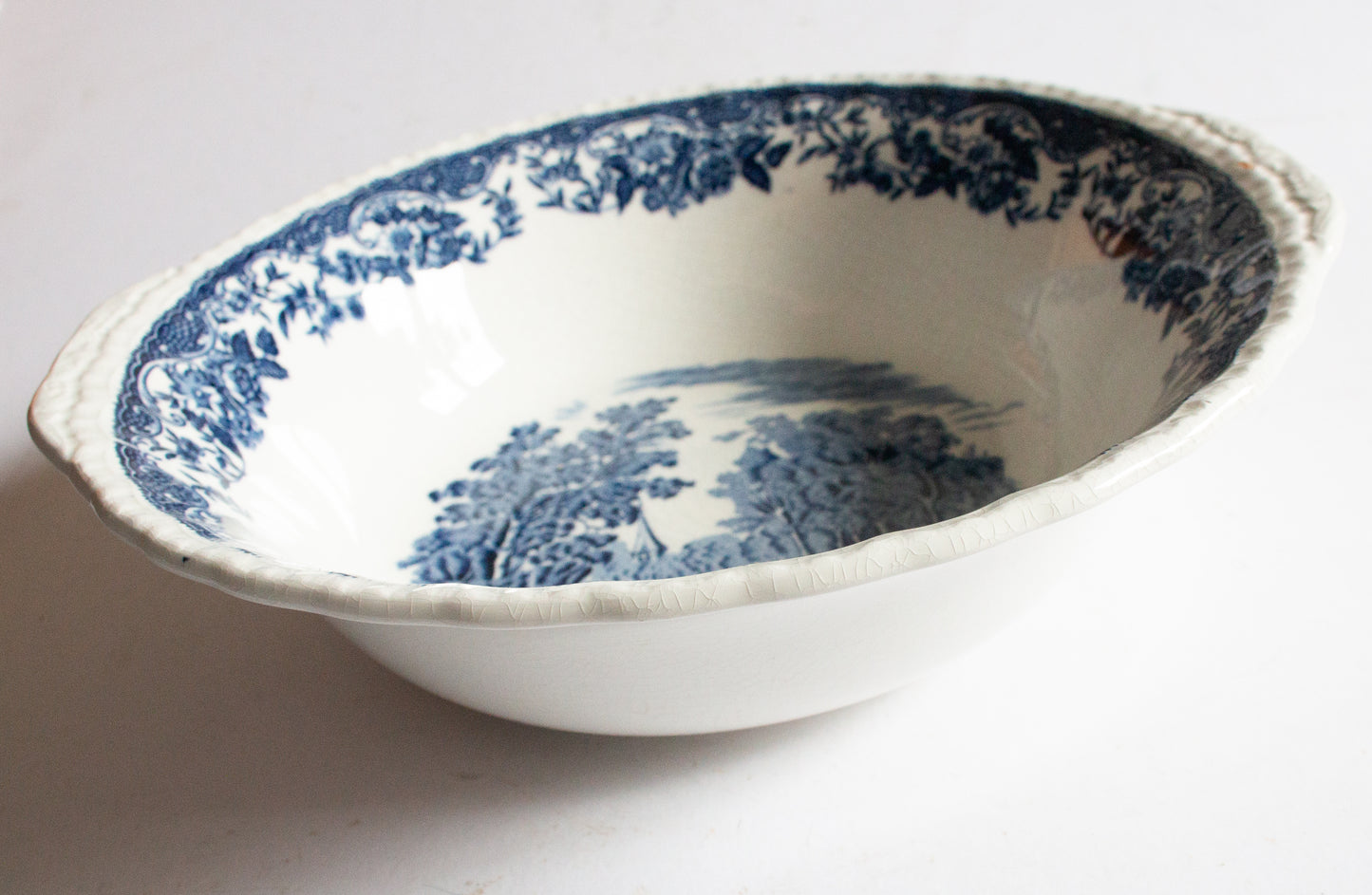Royal Tudor Ware Staffordshire 'Olde England' Pattern Blue and White Transferware Serving Bowl,