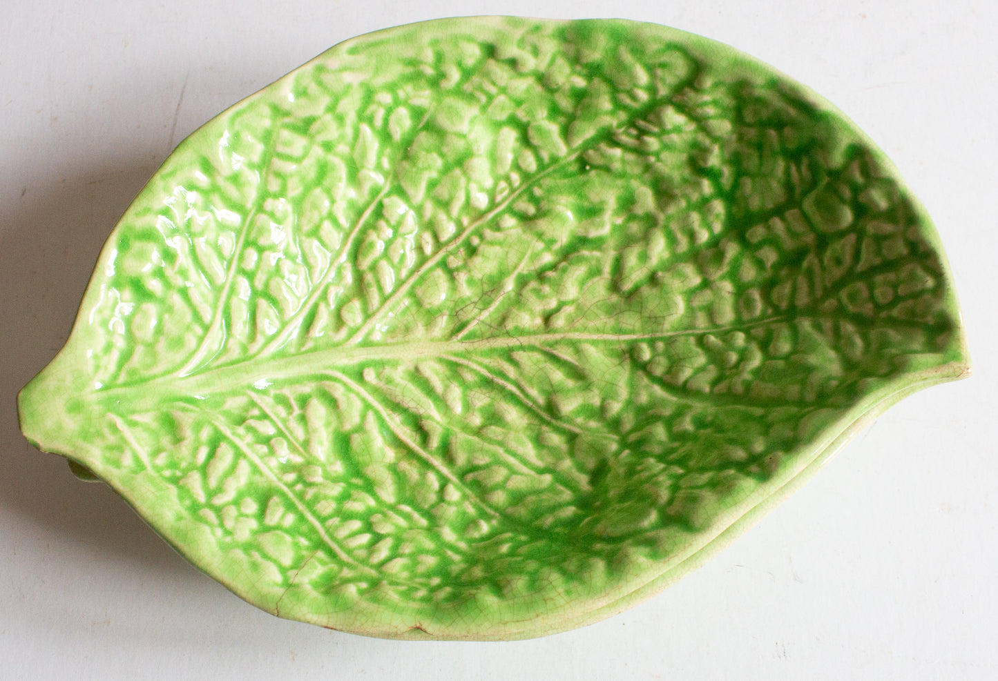 Vintage Majolica Green Leaf Dishes (2)