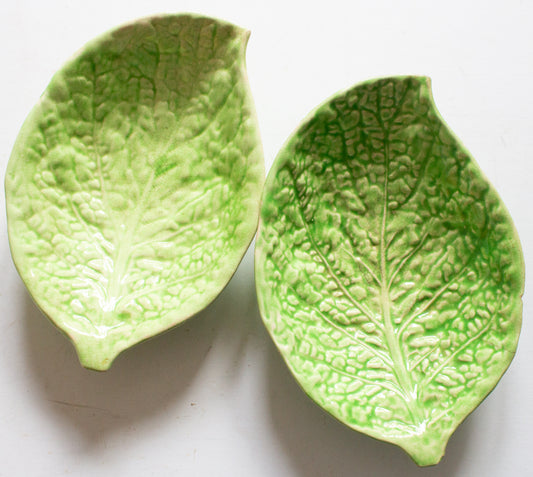 Vintage Majolica Green Leaf Dishes (2)