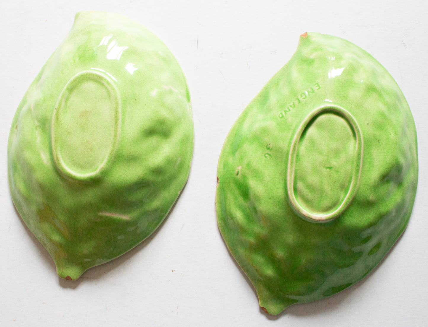 Vintage Majolica Green Leaf Dishes (2)
