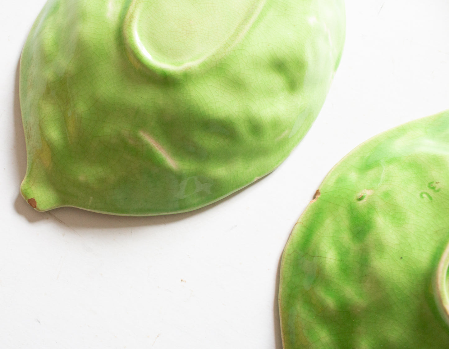 Vintage Majolica Green Leaf Dishes (2)