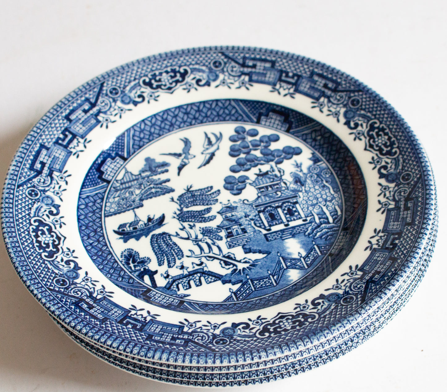 Churchill China 'Willow' Pattern Blue and White Transferware 6.5" Side Plates (4)