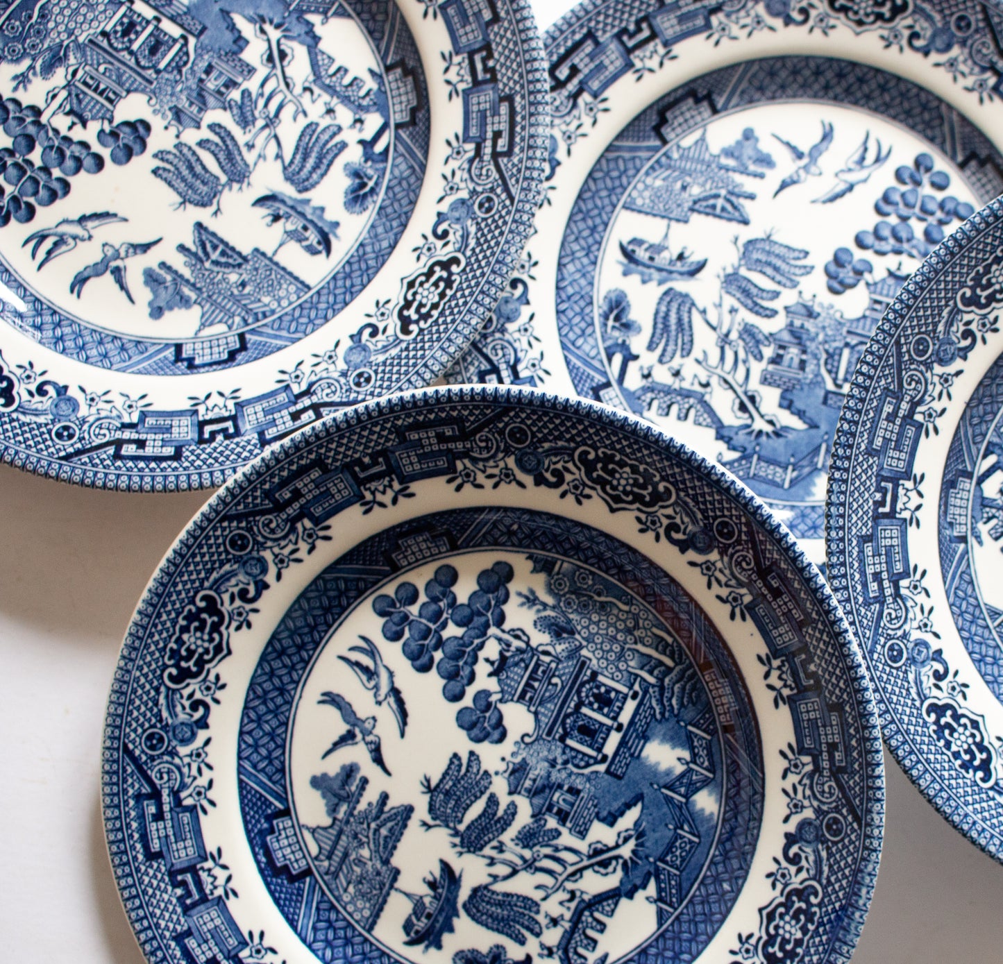 Churchill China 'Willow' Pattern Blue and White Transferware 6.5" Side Plates (4)