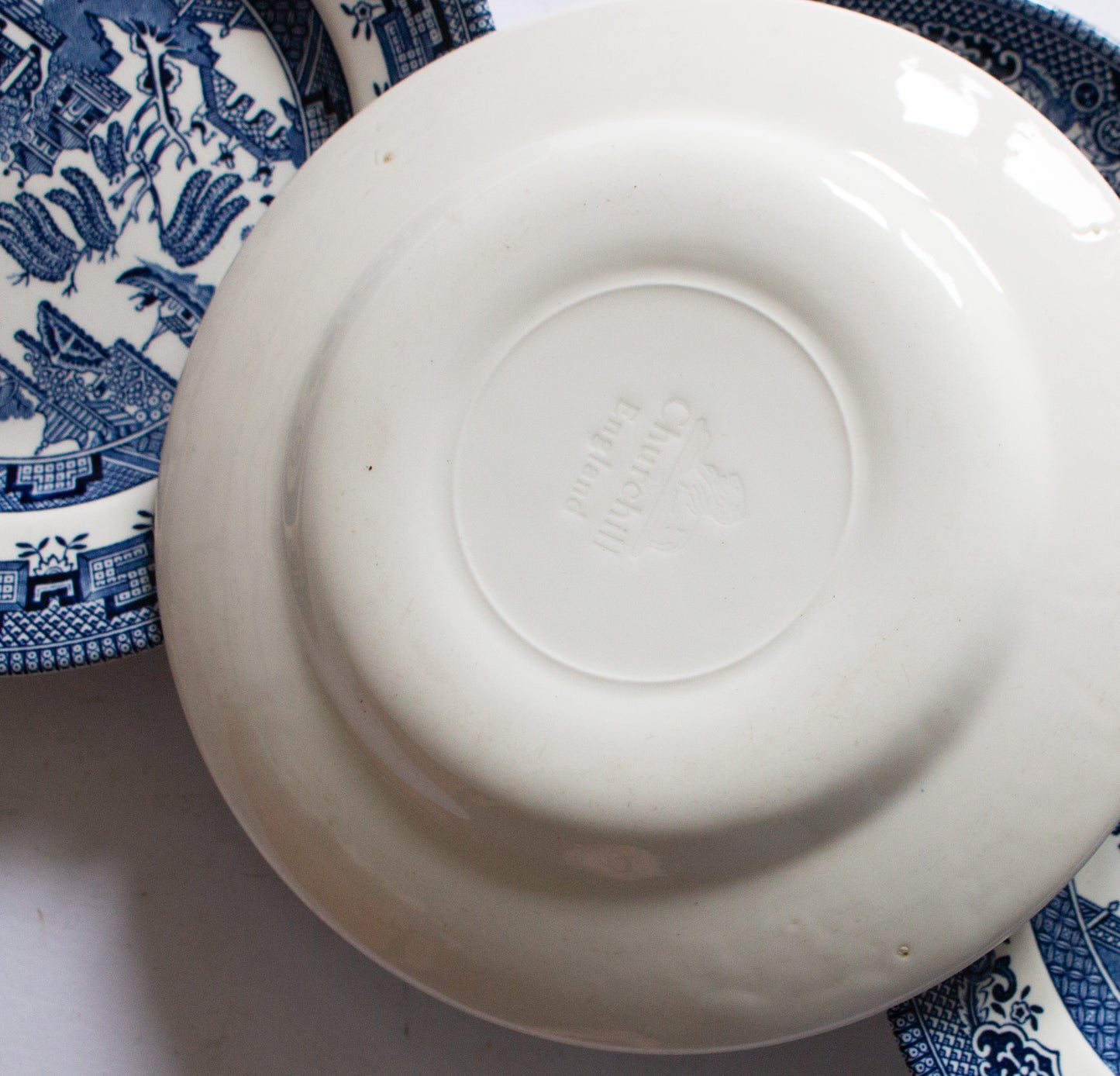 Churchill China 'Willow' Pattern Blue and White Transferware 6.5" Side Plates (4)