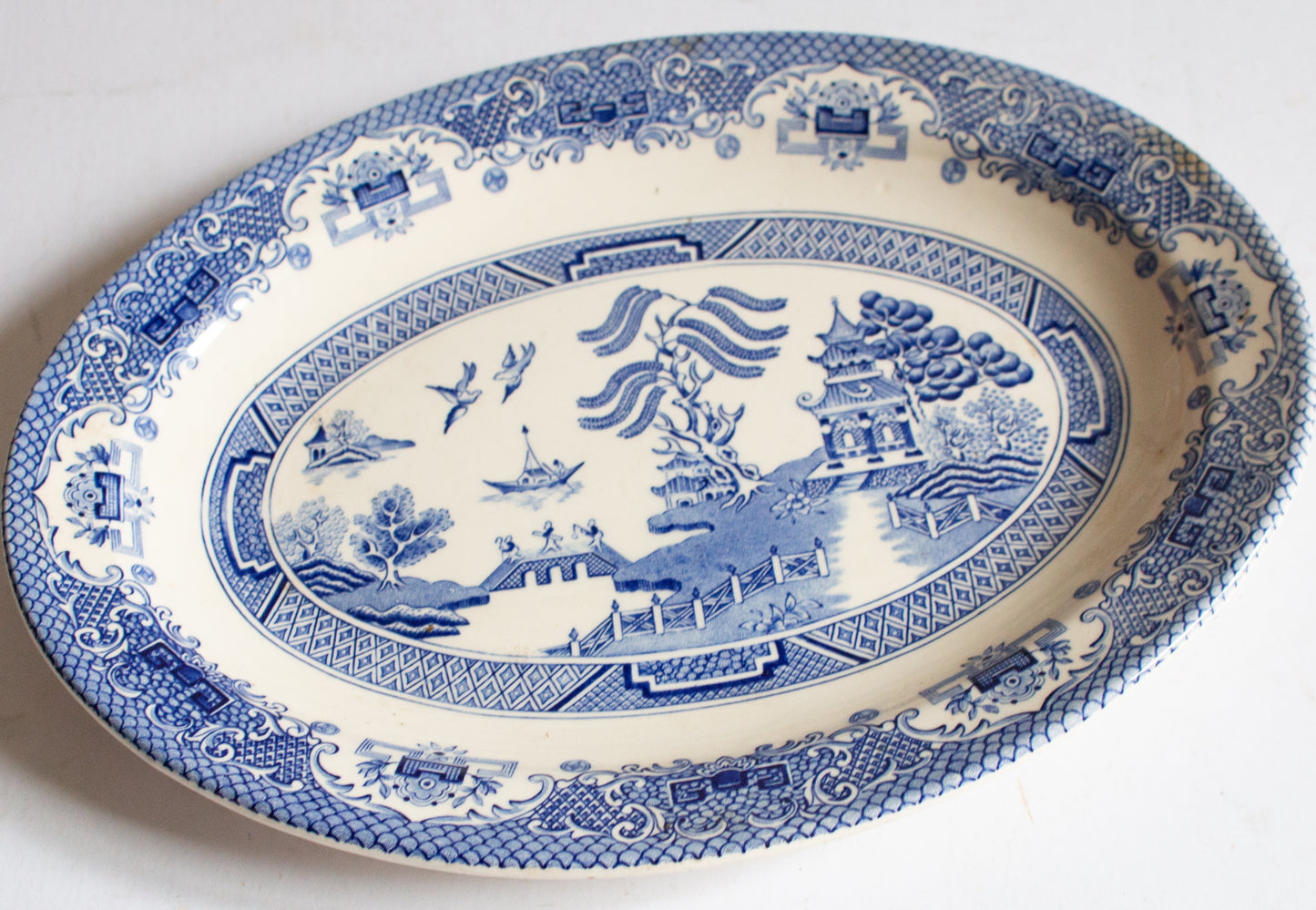 Vintage Small 'Willow' Pattern Blue and White Transferware 11.25" Serving Platter