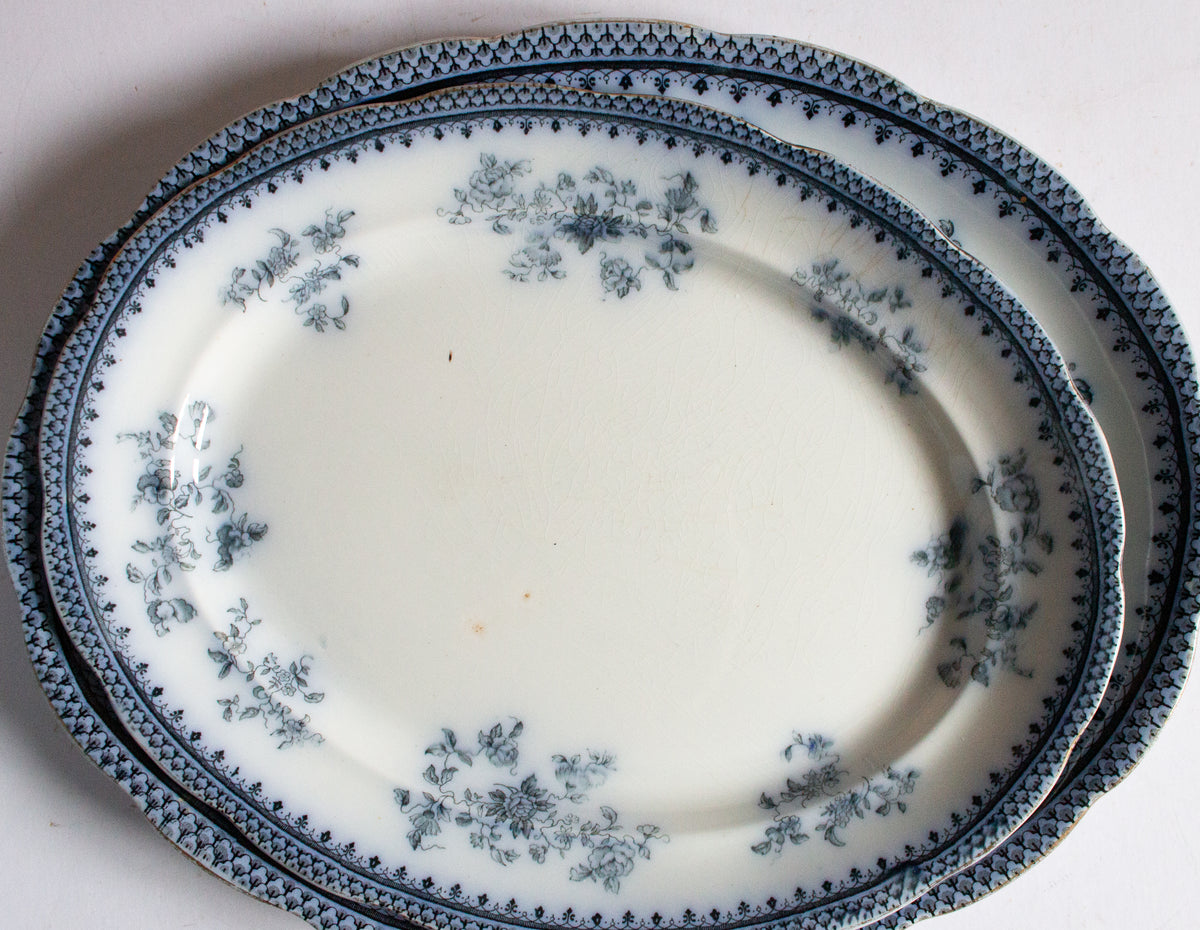 Burgess & Leigh Middleport Pottery Burslem England 'Florida' Pattern Flow Blue 14" and 16" Serving Platters (2)