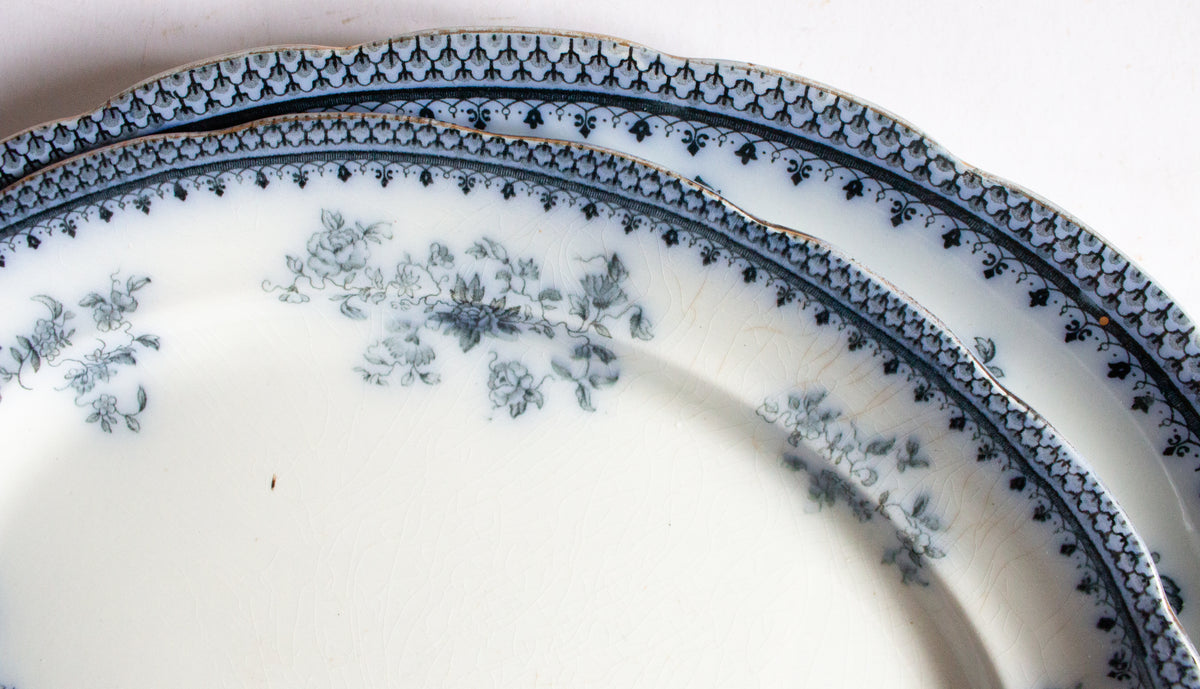 Burgess & Leigh Middleport Pottery Burslem England 'Florida' Pattern Flow Blue 14" and 16" Serving Platters (2)