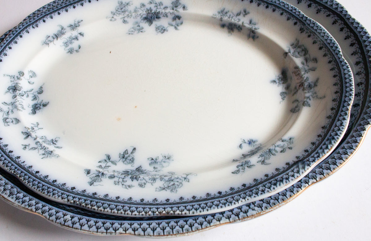 Burgess & Leigh Middleport Pottery Burslem England 'Florida' Pattern Flow Blue 14" and 16" Serving Platters (2)