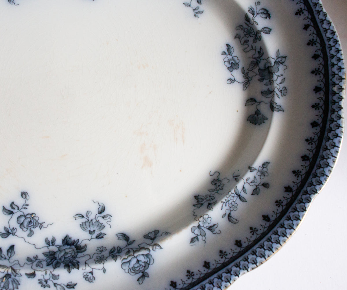 Burgess & Leigh Middleport Pottery Burslem England 'Florida' Pattern Flow Blue 14" and 16" Serving Platters (2)