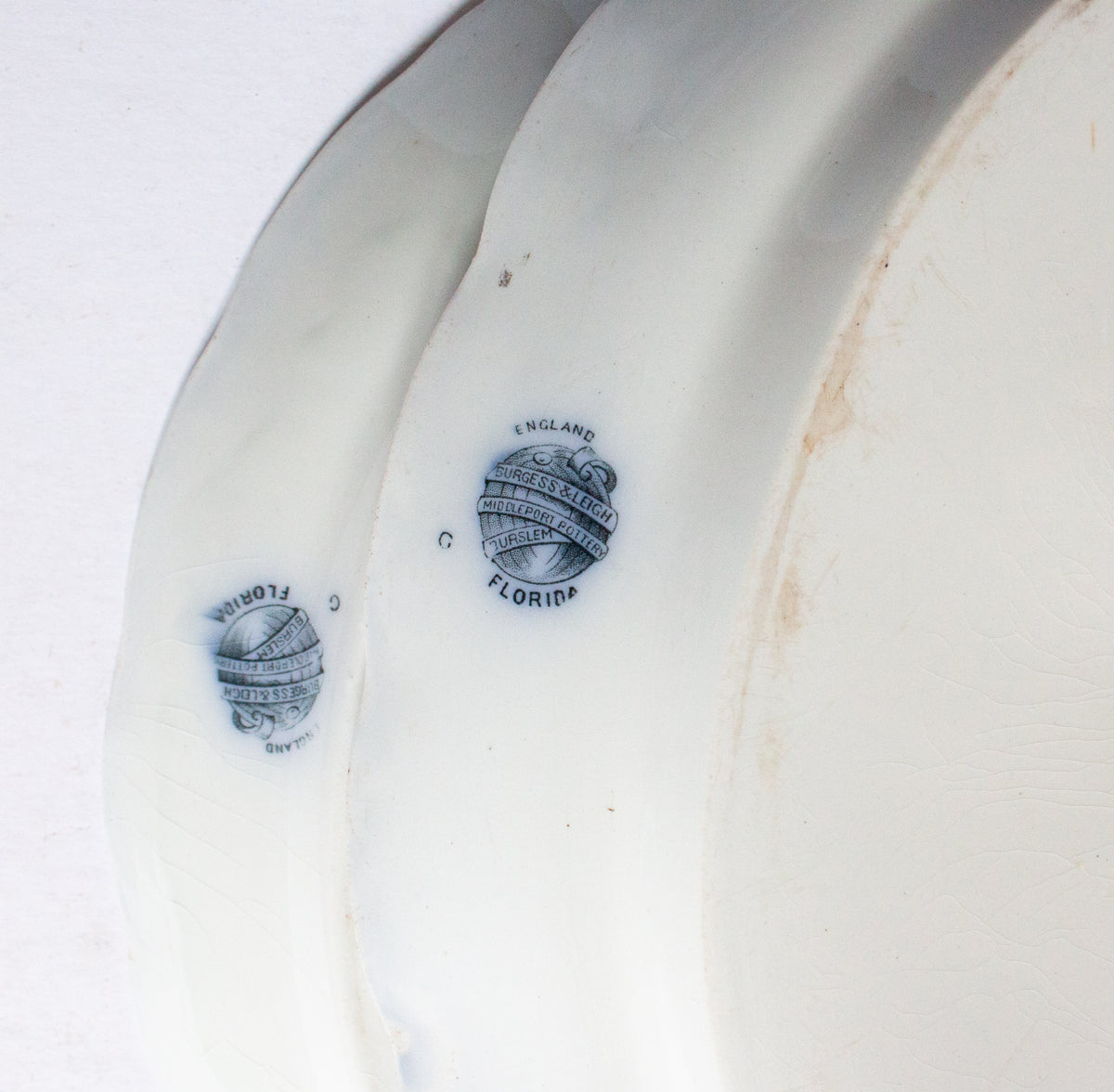 Burgess & Leigh Middleport Pottery Burslem England 'Florida' Pattern Flow Blue 14" and 16" Serving Platters (2)