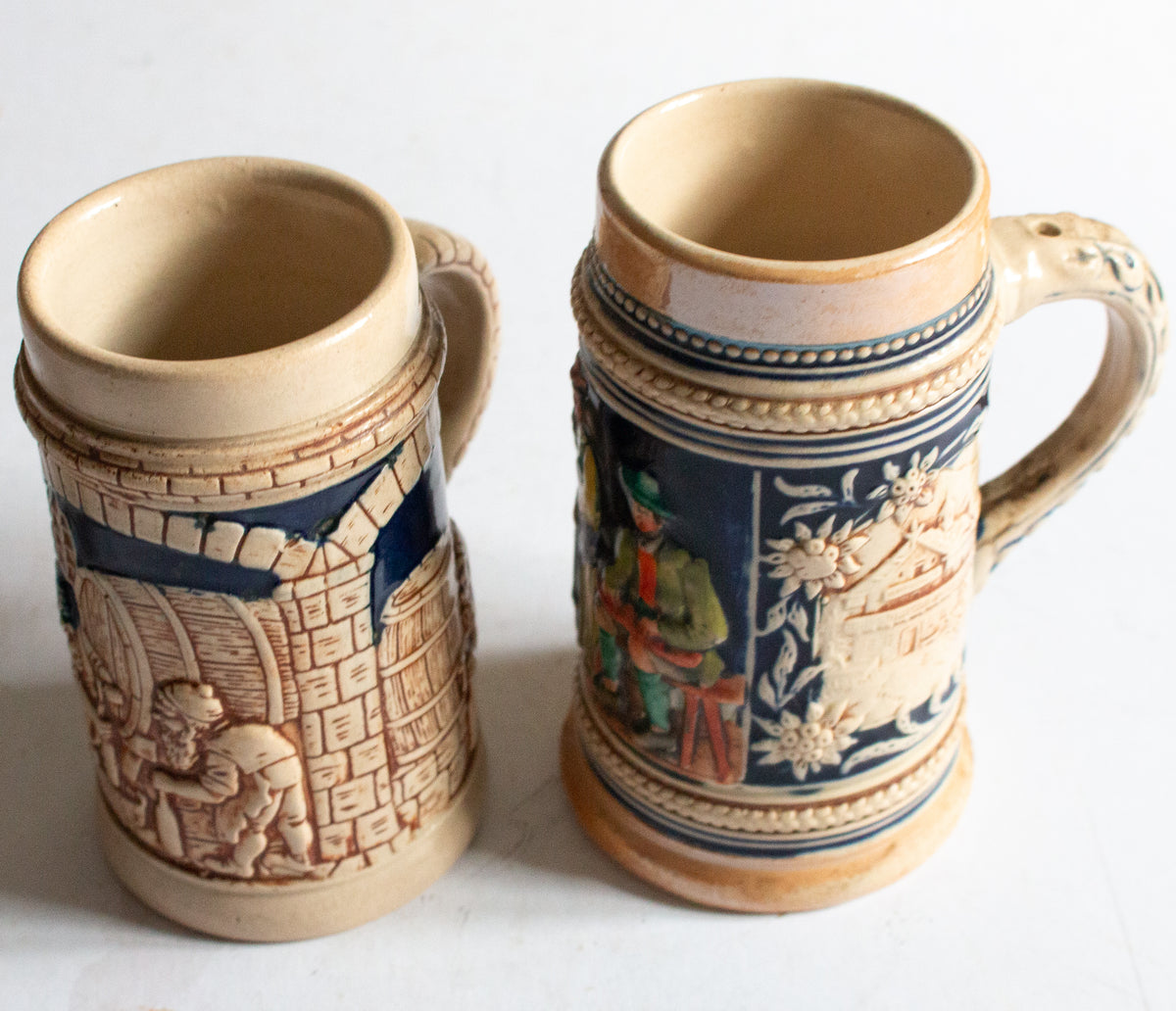 Mid Century German Mismatched Beer Stein Tankards (2)