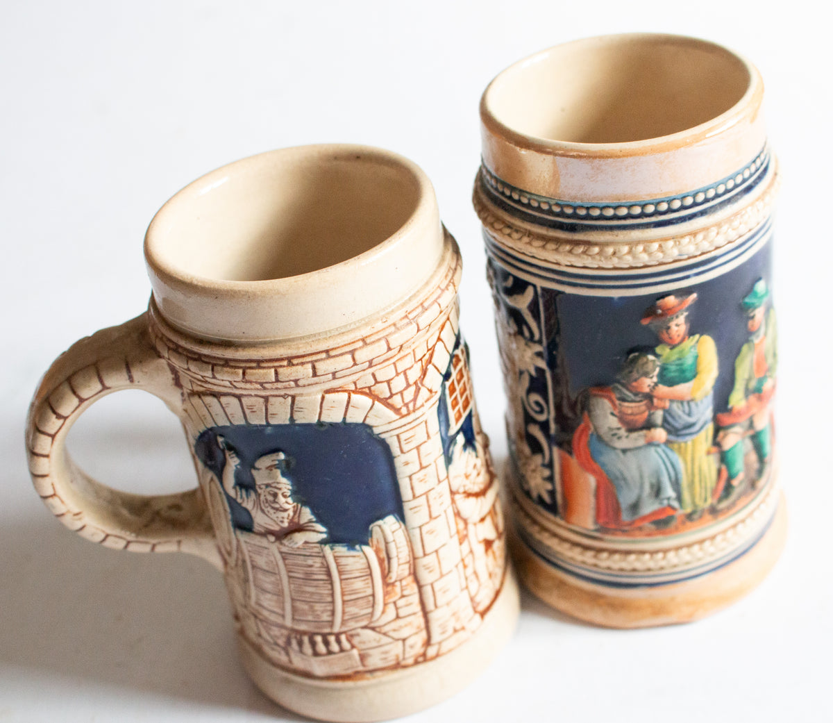 Mid Century German Mismatched Beer Stein Tankards (2)