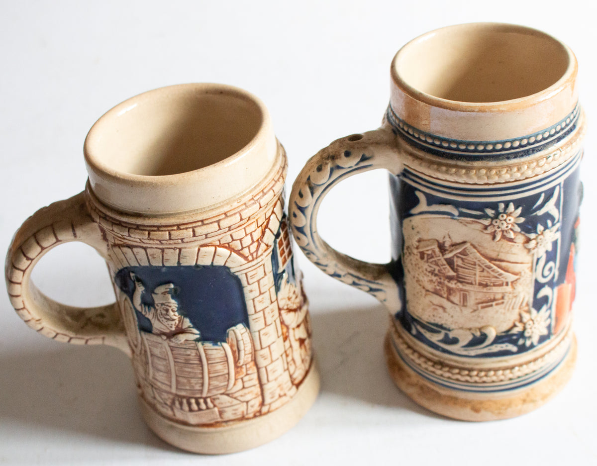 Mid Century German Mismatched Beer Stein Tankards (2)