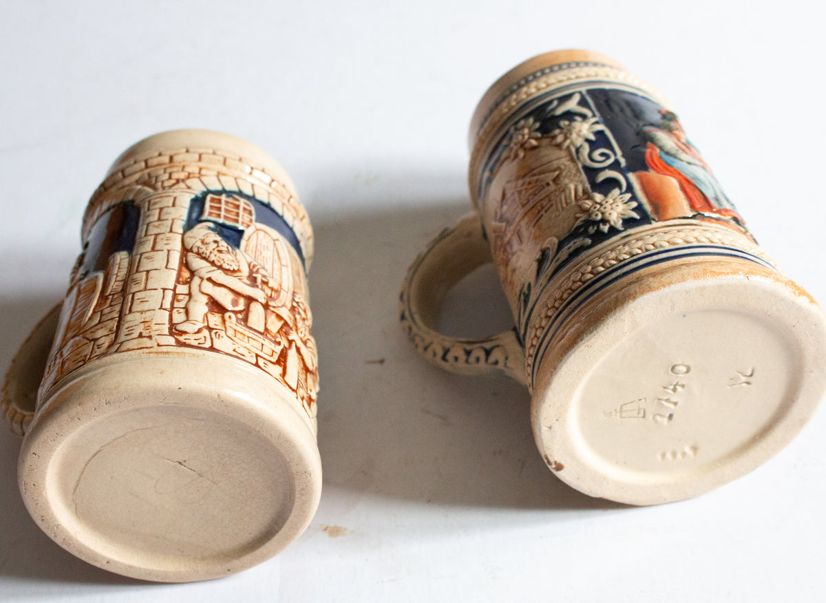Mid Century German Mismatched Beer Stein Tankards (2)