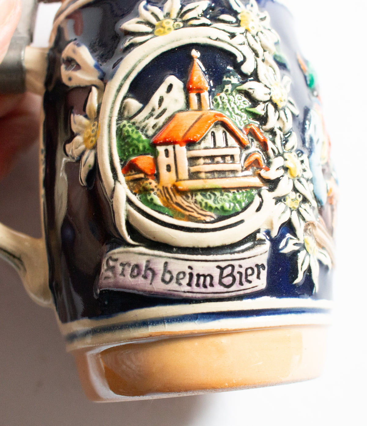 Mid Century German Beer Stein Tankard with Original Pewter Lid