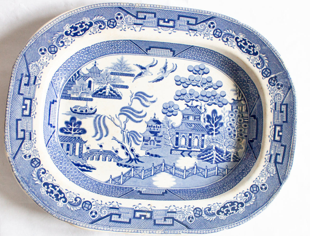 Blue Transferware Patterns Antique Willow Pattern Blue and White Transferware Serving Platter ...