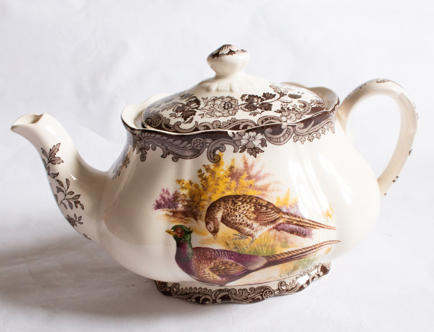 Royal Worcester Palissy England 'Game Series' Pattern Brown and White Large Teapot