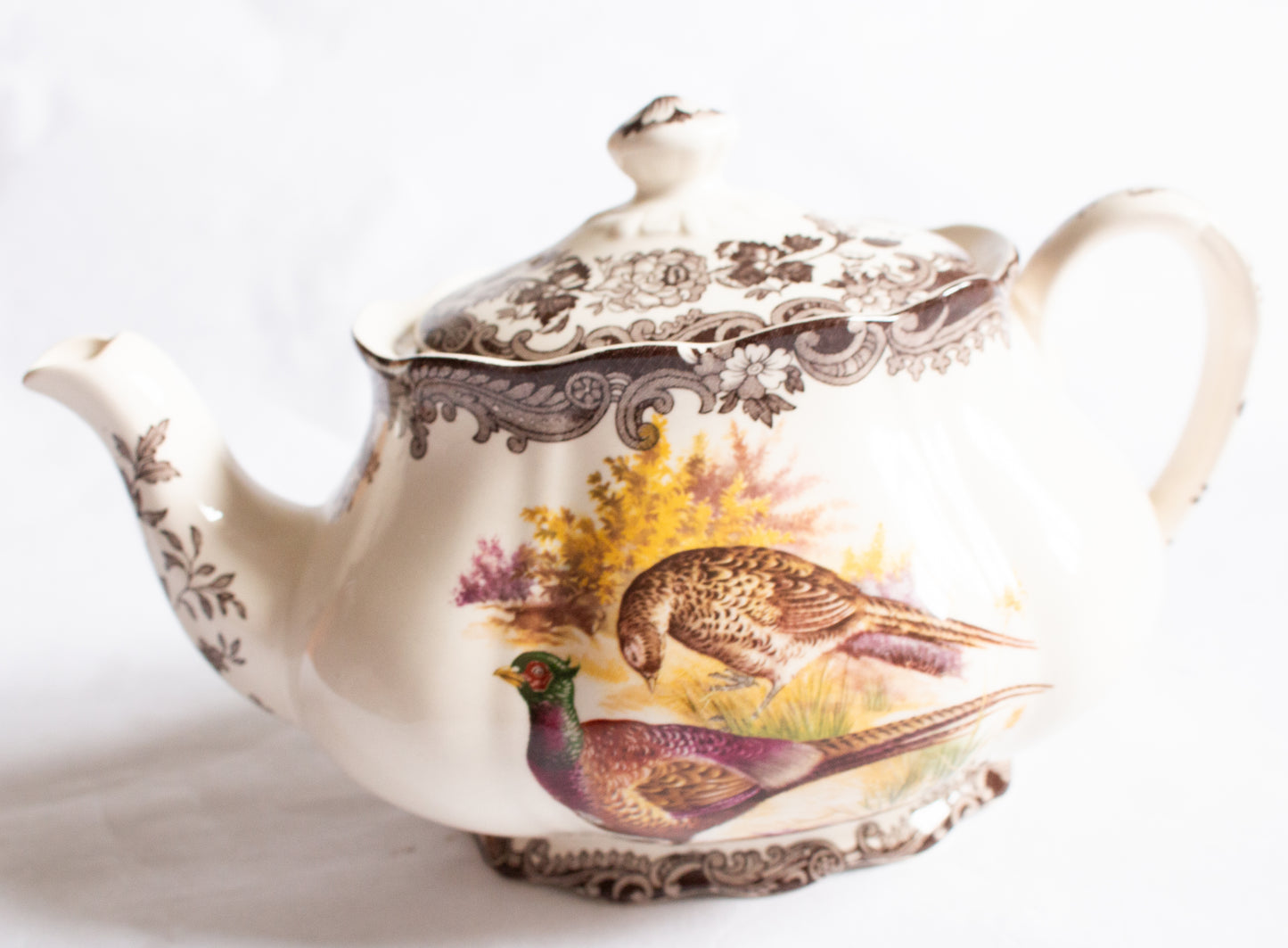 Royal Worcester Palissy England 'Game Series' Pattern Brown and White Large Teapot