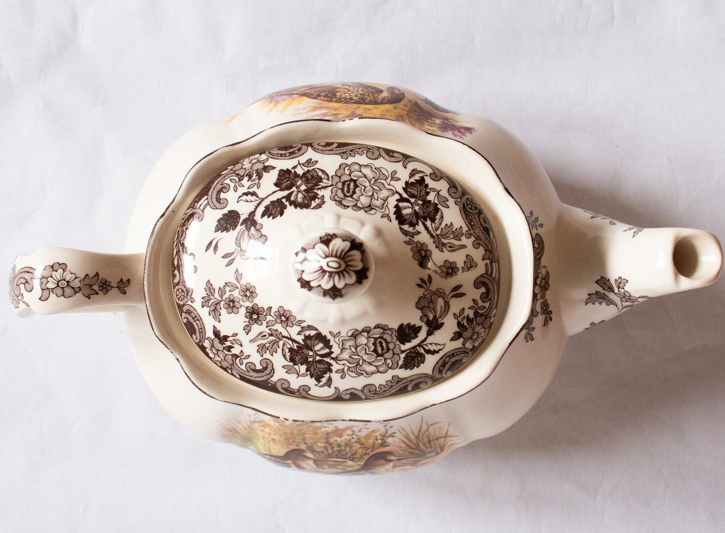 Royal Worcester Palissy England 'Game Series' Pattern Brown and White Large Teapot