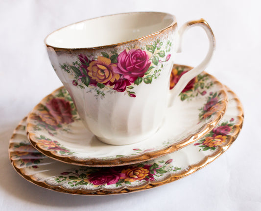 Aynsley & Co. Staffordshire China Country Roses Pattern Teacup Trio