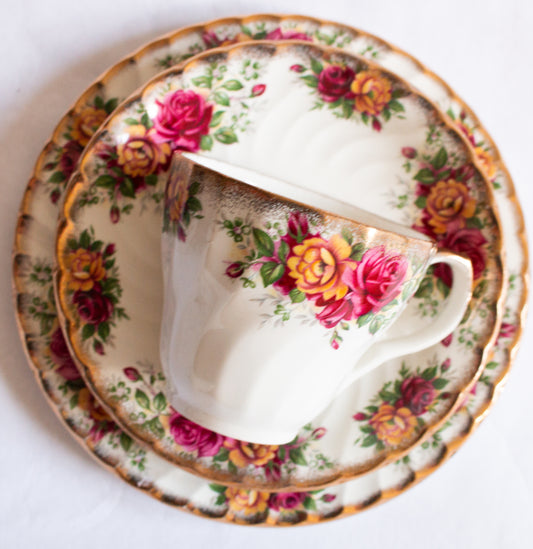 Aynsley & Co. Staffordshire China Country Roses Pattern Coffee Cup Trio