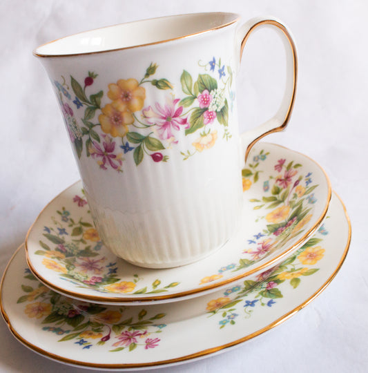 Colclough Bone China Floral Pattern Teacup Trio