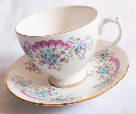 Gainsborough Bone China Pastel Pink and Blue Floral Teacup and Saucer