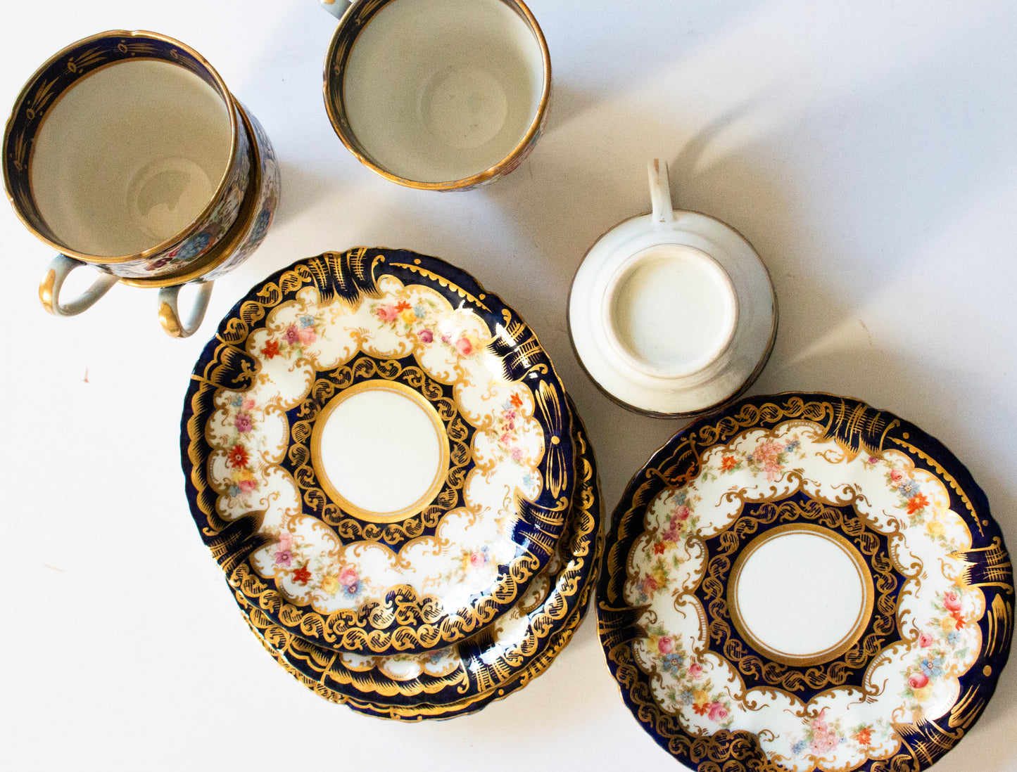 Antique Staffordshire China Teacups with Floral and Gilt Detail (4)