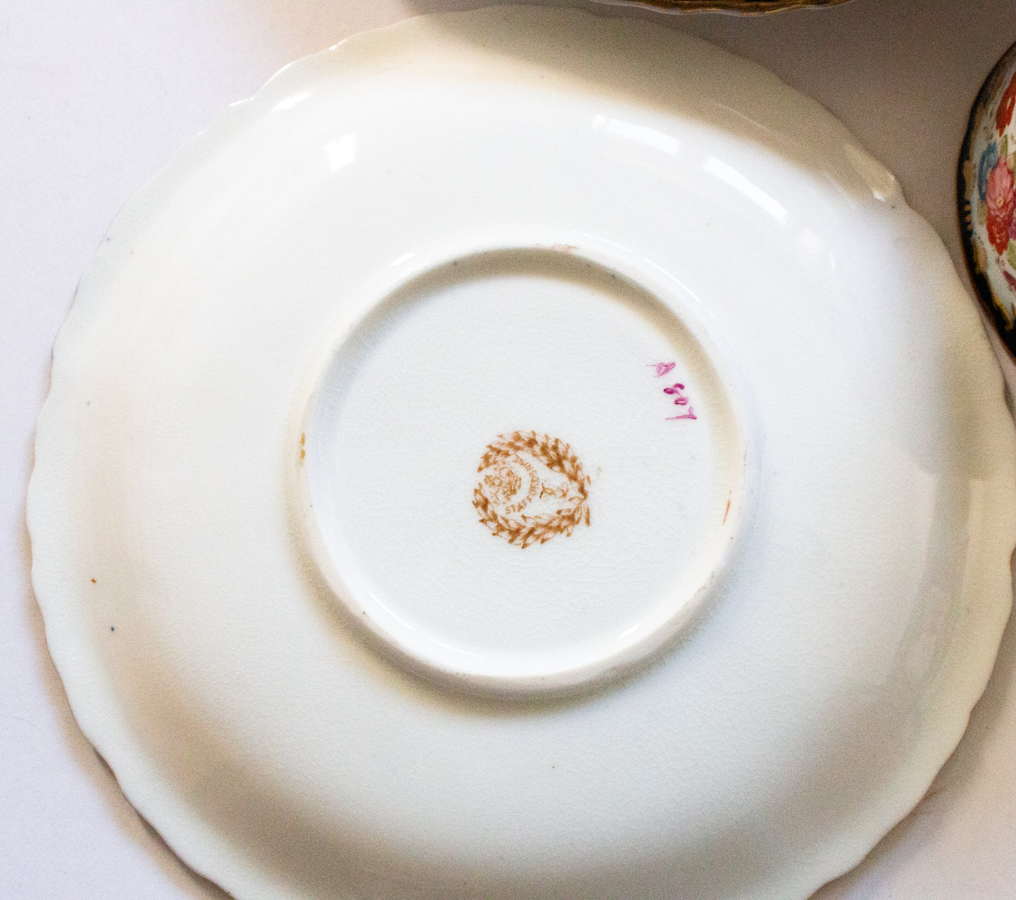 Antique Staffordshire China Teacups with Floral and Gilt Detail (4)